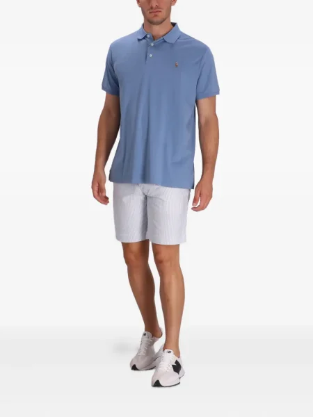 Къс ленена тениска Polo Ralph Lauren на райета зелено
