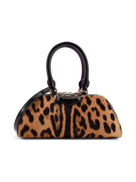 Mała torebka skórzana Givenchy Antigona z nadrukiem z nadrukiem zwierzęcym brązowa