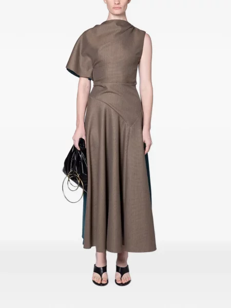 Rochie midi Roksanda asimetrică maro