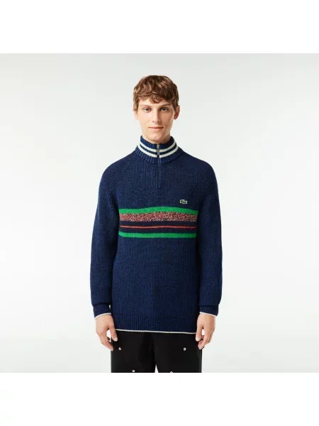 Lacoste French Made Wełniany Sweter Z Wysokim Kołnierzem granatowy