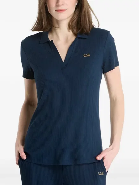 Tricou polo Ea7 Emporio Armani tricotate cu decolteu în V albastru