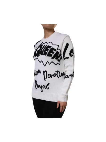 Sweter Dolce And Gabbana wełniany z okrągłym dekoltem biały