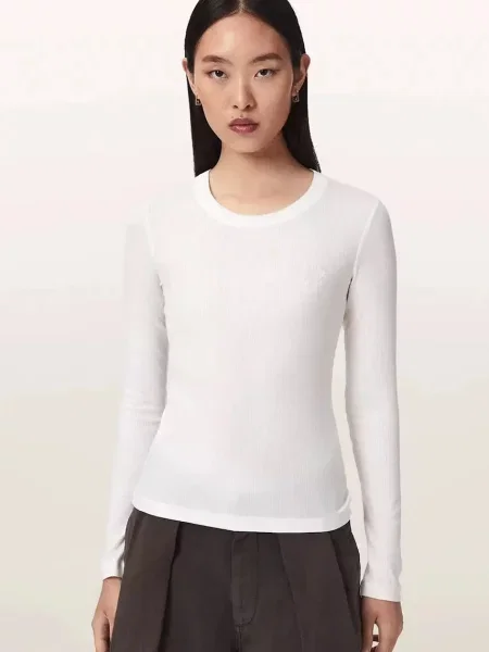 AllSaints cămașă lougewear de damă din modal STEVIE HAVEN LS TEE alb