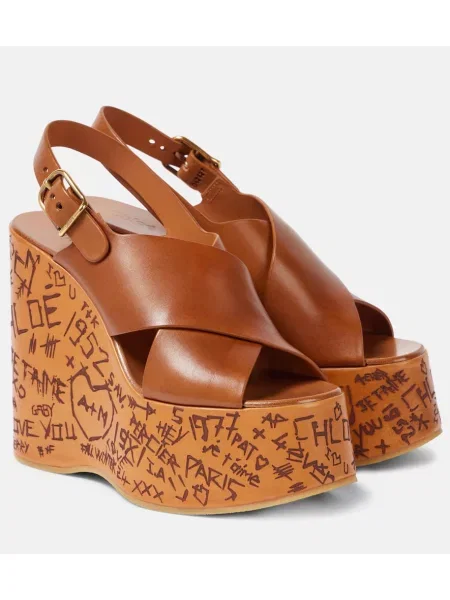 Sandale Chloé din piele cu pană maro