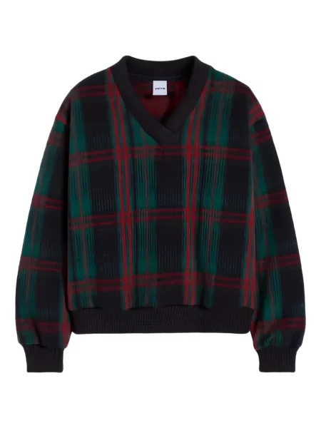 Pulover Aspesi în carouri cu decolteu în V albastru