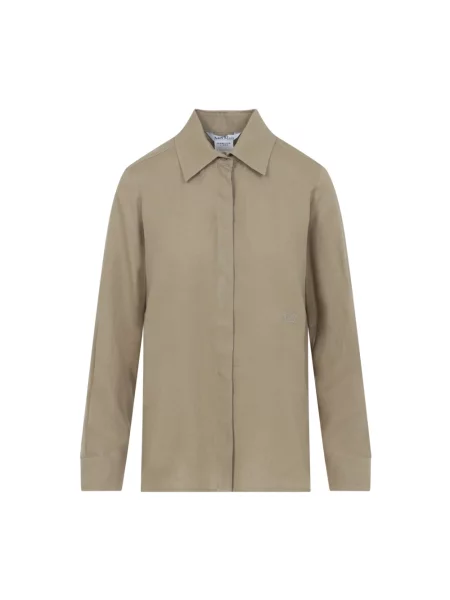 Lniana koszula Max Mara z logo brązowa