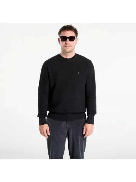 Svetr AllSaints Aspen Waffle Texture Crew Neck Ramskull Jumper Cinder Black L černý
