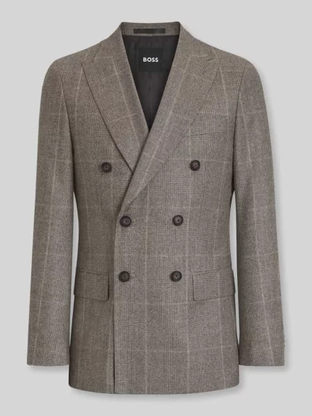 Marynarka o kroju slim fit z czystej żywej wełny model Boss beżowa