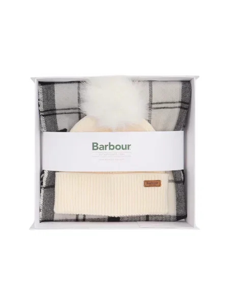Barbour pălărie și eșarfă bej alb