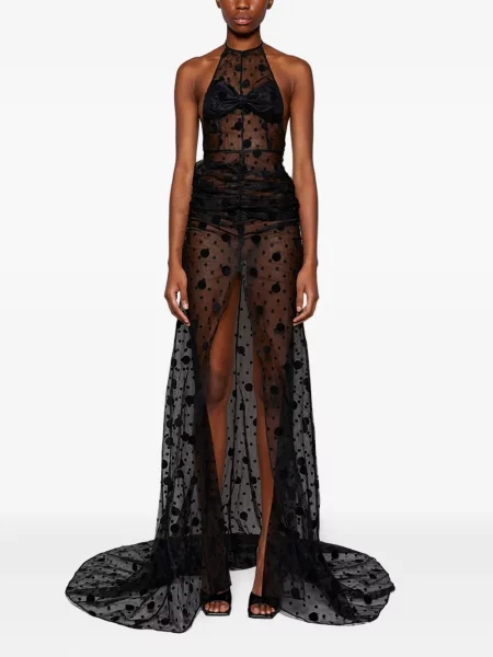 Rochie Laquan Smith cu buline cu gât halter negru