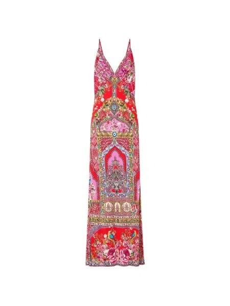 Sukienka maxi Camilla bez rękawów z dekoltem w serek garniturowa czerwona