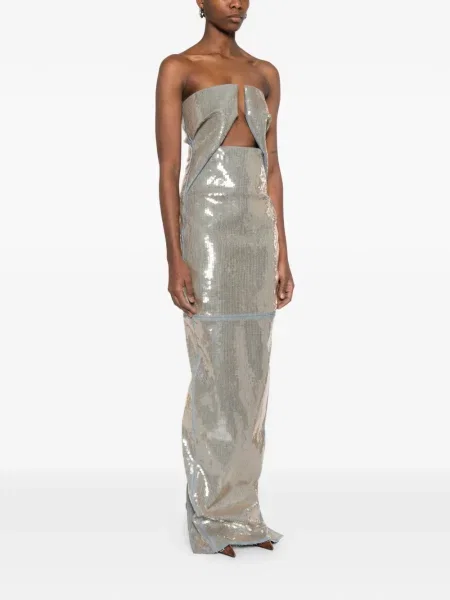 Rochie maxi Rick Owens cu paiete de costum gri