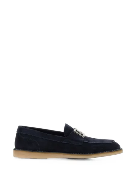 Pantofi loafer Dolce & Gabbana din piele de căprioară cu autograf albastru