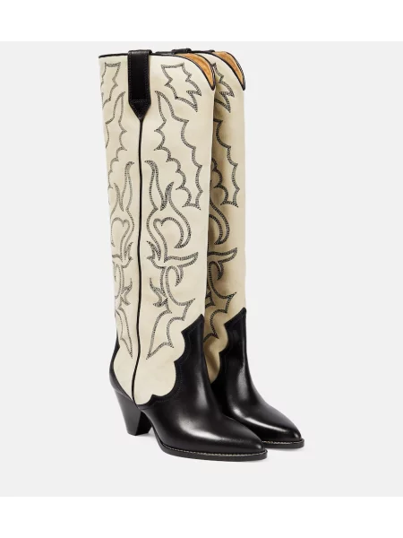 Botine Isabel Marant din piele de căprioară cowboy bej