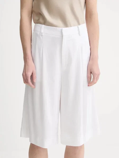 Gestuz pantaloni scurți din amestec de in uni high waist alb