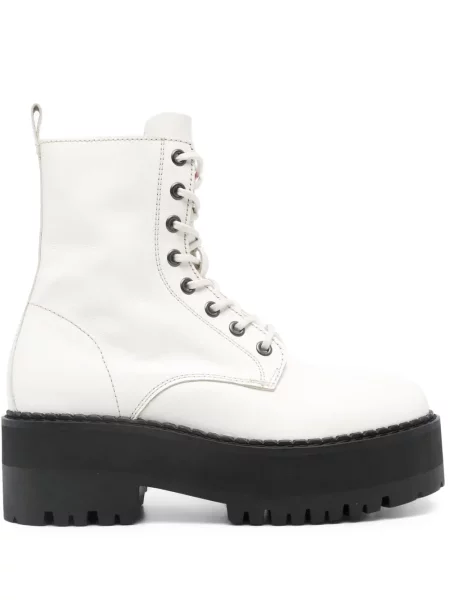 Cizme scurte Tommy Jeans din piele alb