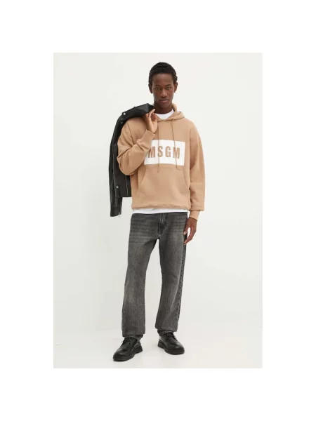 MSGM bluza z kapturem z nadrukiem beżowy
