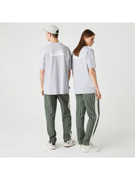 Lacoste L!Ve T-Shirt Unisex Z Nadrukiem I Okrągłym Dekoltem Relaxed Fit szary