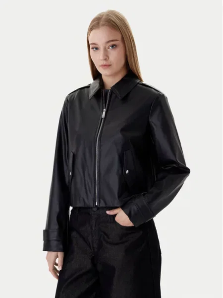 Iš natūralios odos paltas Calvin Klein Jeans juoda