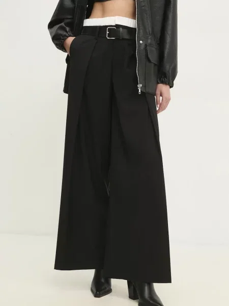 Панталон Answear Lab с широка каройка с висока талия черно