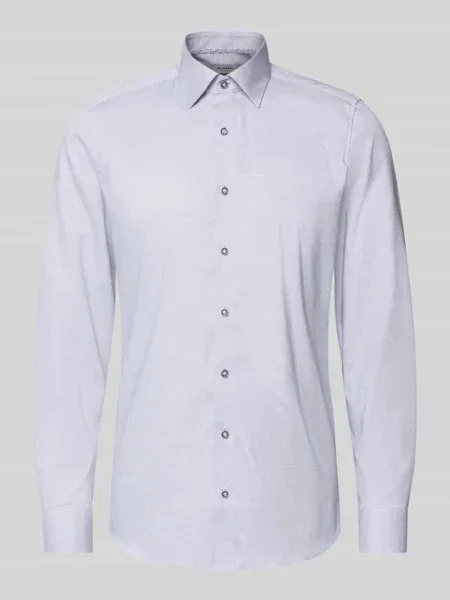 Koszula biznesowa o kroju slim fit z mieszanki bawełny z kołnierzykiem typu kent Olymp Level 5 granatowa
