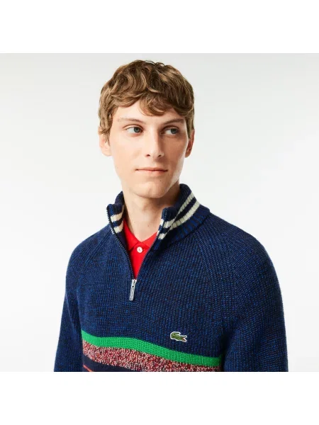 Lacoste French Made Wełniany Sweter Z Wysokim Kołnierzem granatowy