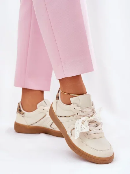 Кецове Boto с леопардов принт с дантела бежово