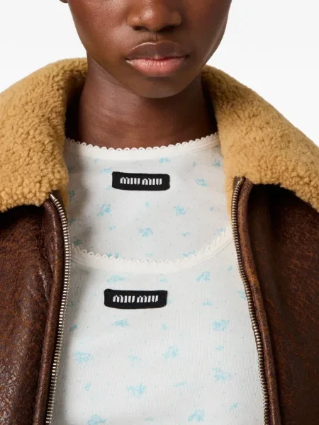 Top Miu Miu cu model floral cu imagine alb