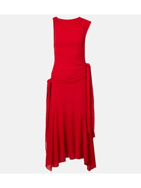 Asimetrična obleka midi obleka Ganni z draperijo rdeča