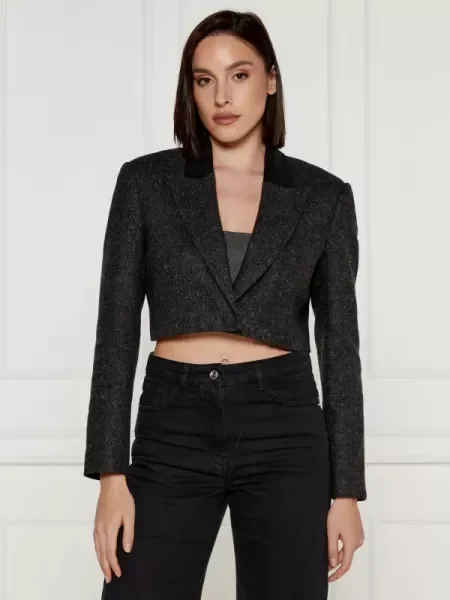 Patrizia Pepe Jachetă | Cropped Fit cu adaos de lână gri