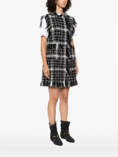 Płaszcz Charlott z frędzli tweedowy czarny
