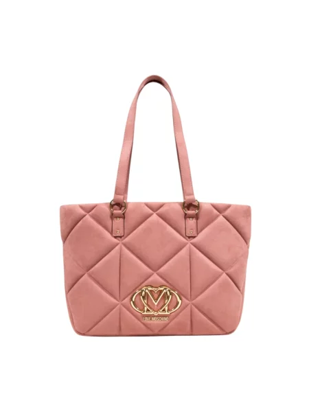 Duża torebka skórzana Love Moschino zamszowa różowa