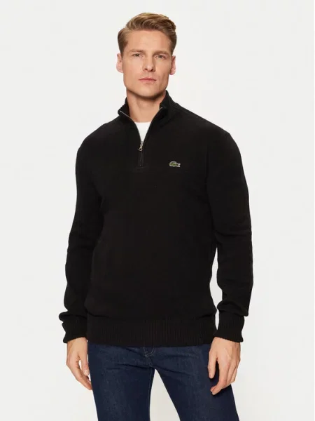 Lacoste Swetry Mężczyzna Wełna Wełniany sweter zapinany na z wysokim dekoltem czarny