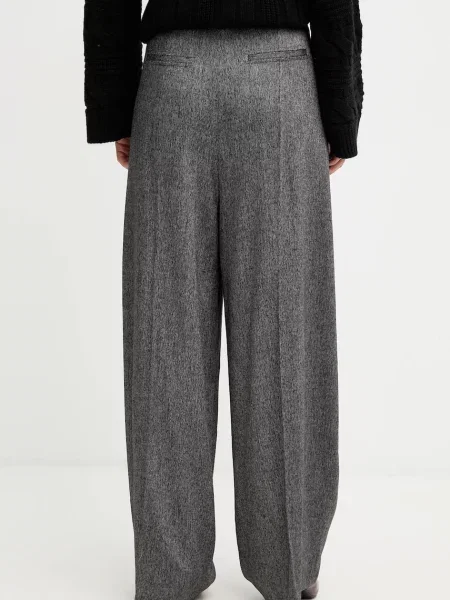 BOSS pantaloni din lână drept high waist gri