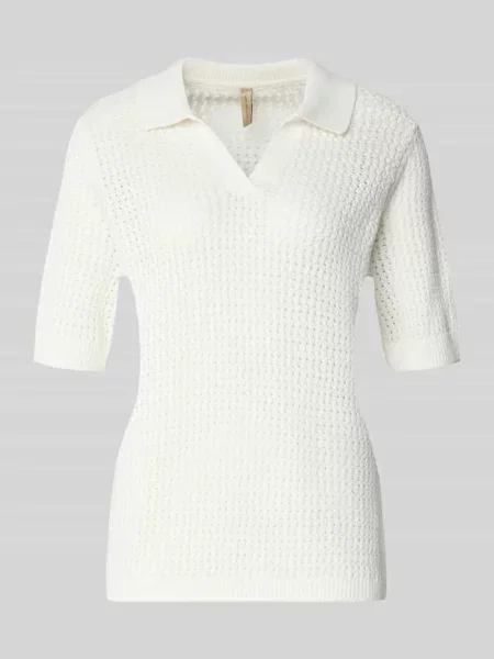 Sweter z dzianiny z kołnierzykiem polo i rękawem o dł. model DENEFA' Soyaconcept biały