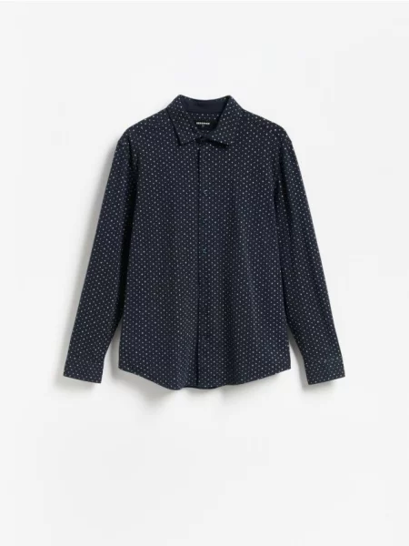 Reserved Vzorovaná košeľa slim fit tmavomodrá