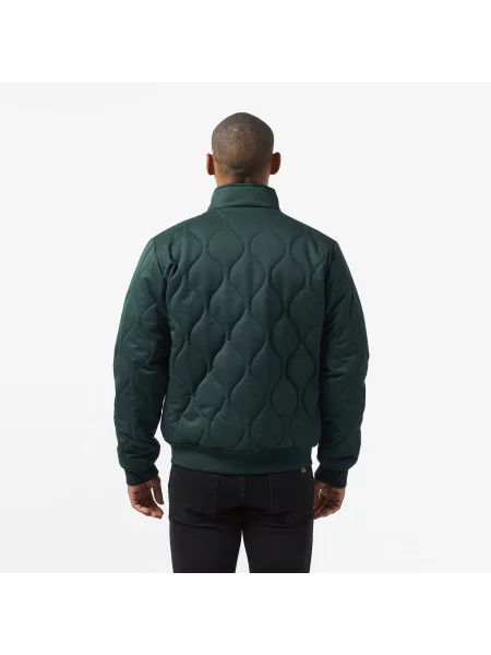 Lacoste Relaxed Fit Ciemnozielona Pikowana Kurtka Z Kołnierzem zielona