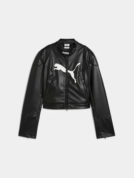 Шкіряна куртка PUMA Pleather Racer Jacket комбінований верх чорний