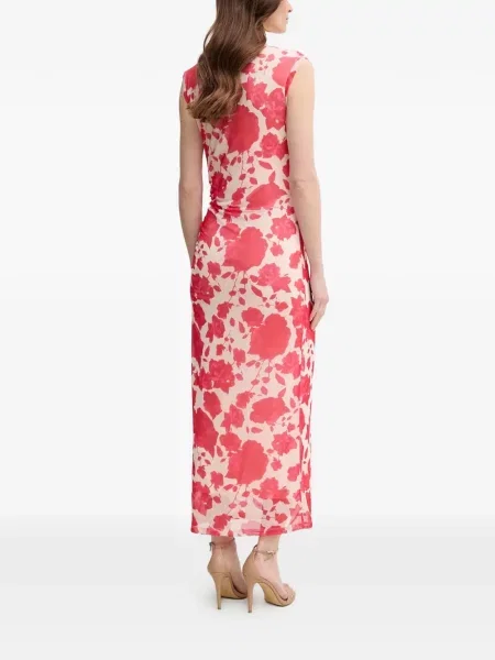 Rochie Marc Aurel cu model floral de costum roșu