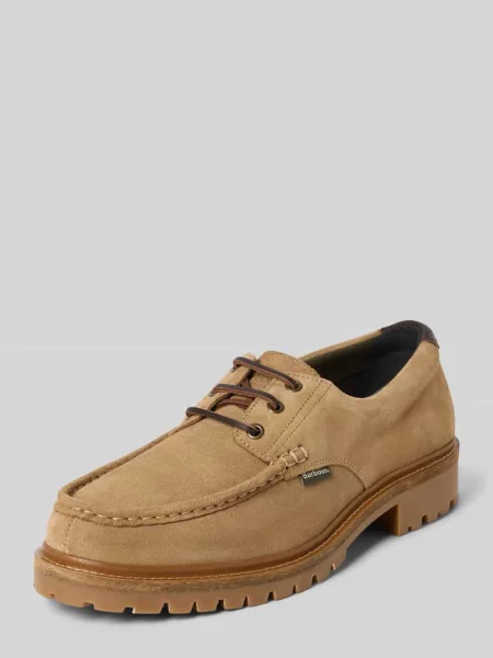 Buty sznurowane z mieszanki skóry welurowej z dodatkiem bawełny model PAXTON APRON DERBY' Barbour beżowy