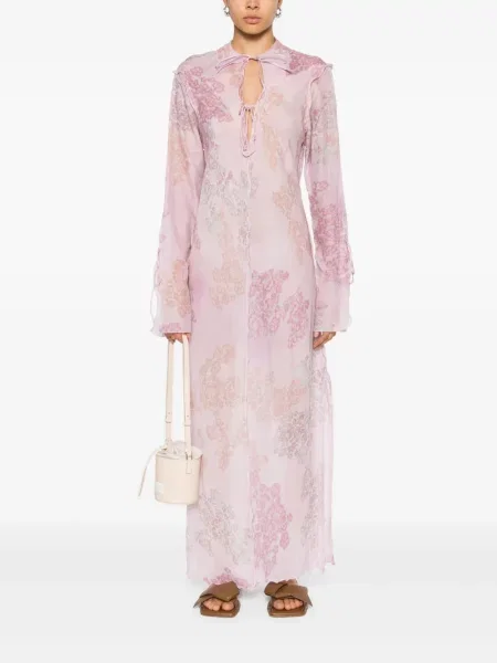Sukienka Acne Studios szyfonowa z nadrukiem różowa