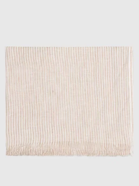 Шарф з льону в смужку Brunello Cucinelli бежевий