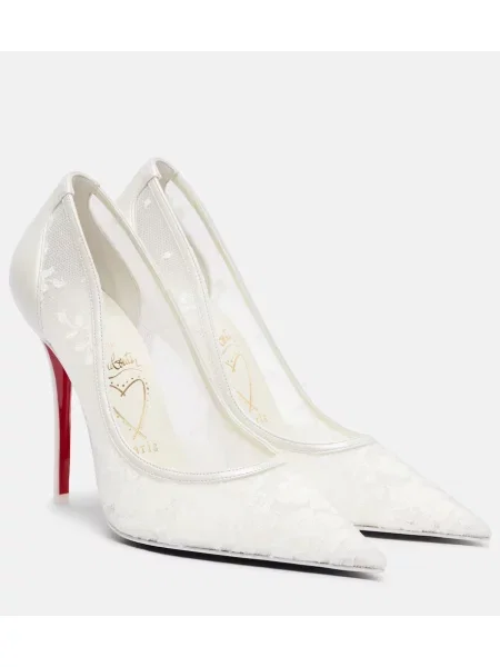Kožené květinové lodičky Christian Louboutin bílé