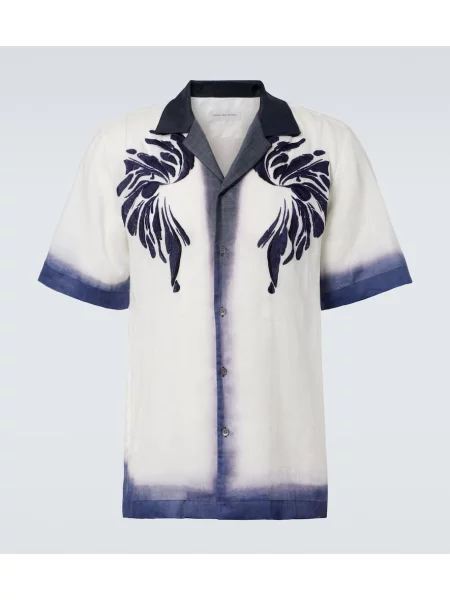 Cămașă Dries Van Noten cu broderie albastru