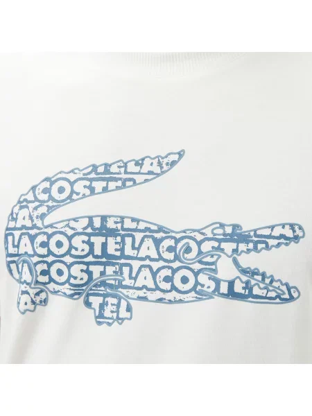 Lacoste T-Shirt Z Okrągłym Dekoltem Z Nadrukiem Regular Fit biały