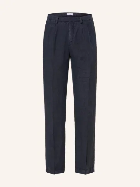 Boglioli Spodnie Lniane Regular Fit blau granatowe