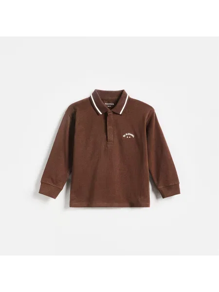 Reserved Polo tričko s dlouhými rukávy tmavě hnědá