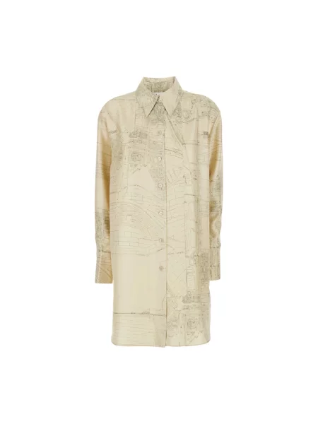 Jedwabna sukienka koszulowa Róhe w paski beżowa