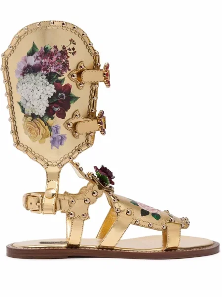 Sandale Dolce & Gabbana cu model floral auriu