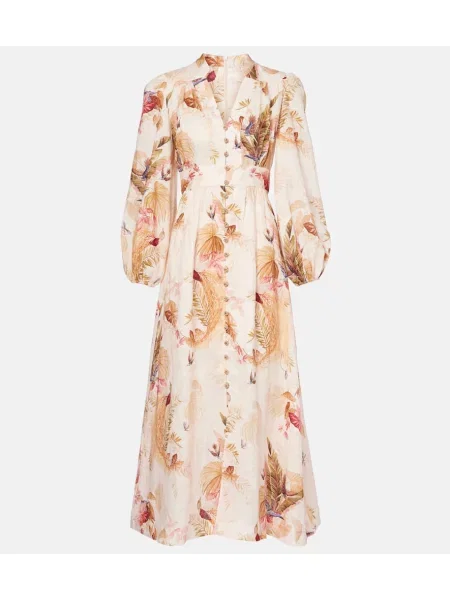 Rochie midi Zimmermann de in cu model floral până la genunchi roz